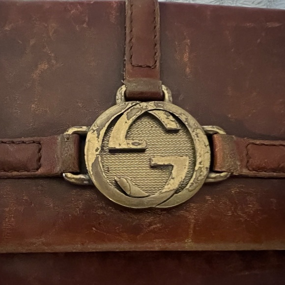 GUCCI Vintage Distressed Brown Fold Over Leather Wallet Multiple Slots Rare - Picture 15 of 15